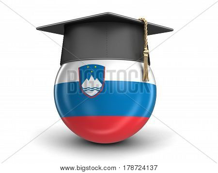 3D illustration. Graduation cap and Slovene flag. Image with clipping path