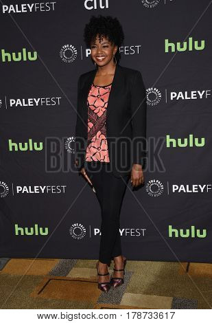 LOS ANGELES - MAR 19:  Jerrika Hinton arrives for the PaleyFest 2017-Grey's Anatomy on March 19, 2017 in Hollywood, CA                