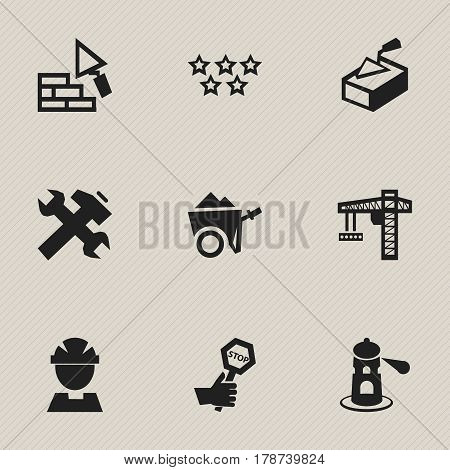 Set Of 9 Editable Building Icons. Includes Symbols Such As Seamark, Renovation, Facing And More. Can Be Used For Web, Mobile, UI And Infographic Design.
