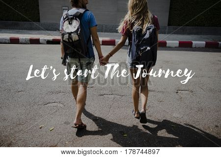 Friends Travel Backpacker Journey with Quote Graphic