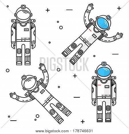 Astronaut in space. Human mission to Mars. For web design and application interface, also useful for infographics. Thin line icon. Vector Illustration.