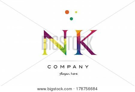 Nk N K  Creative Rainbow Colors Alphabet Letter Logo Icon