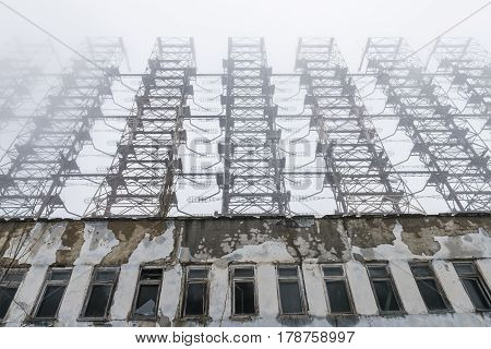 Military Antenna in cold war in case of an atomic attack in Chernobyl in the Exclusion Zone Ukraine.
