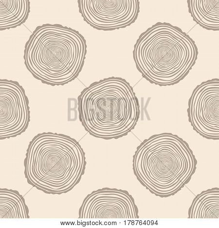 Tree Rings Seamless Vector Pattern. Saw cut tree trunk background. Vector Illustration.