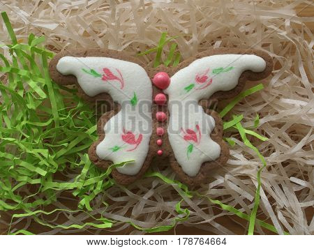 Delicious Easter cookies cake as the butterly with sugar icing