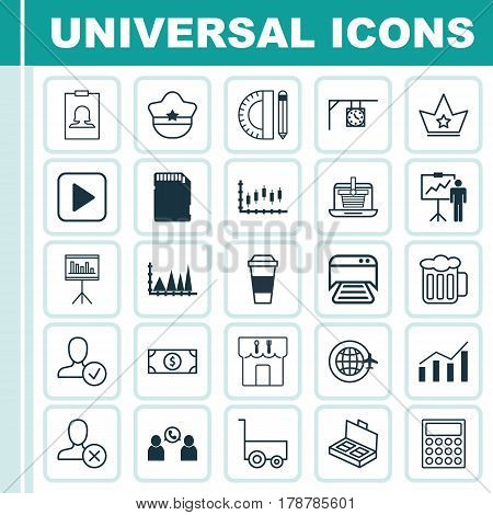 Set Of 25 Universal Editable Icons. Can Be Used For Web, Mobile And App Design. Includes Elements Such As Memory Card, Stock Market, Special Demonstration And More.