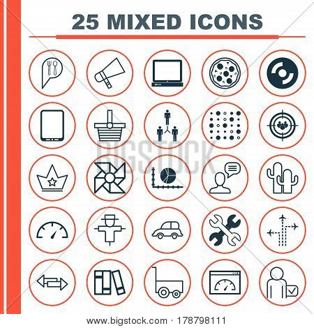 Set Of 25 Universal Editable Icons. Can Be Used For Web, Mobile And App Design. Includes Elements Such As Bugbear, Pizza Meal, Cellphone And More.