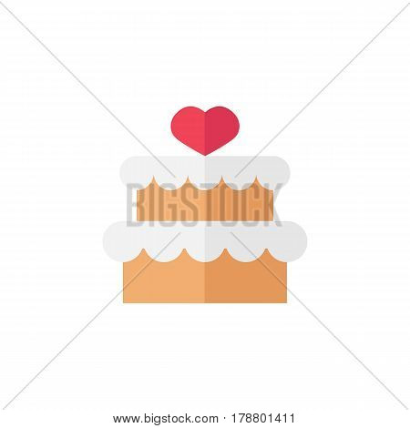 Cake with hearth flat icon, mother's day, sweet vector graphics, a colorful solid pattern on a white background, eps 10.