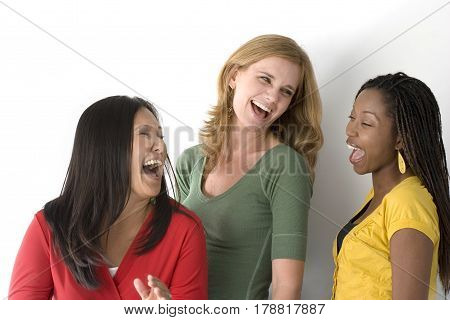 Multicultal and mulitethnic group of women isolated on white.