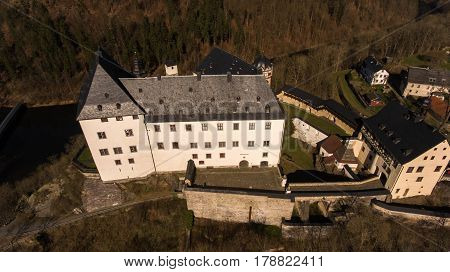 The Castle Burgk in Germany aerial view historical