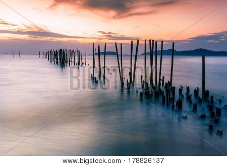 Seascape landscape nature in twilight with colorful of sunset long exposure technique