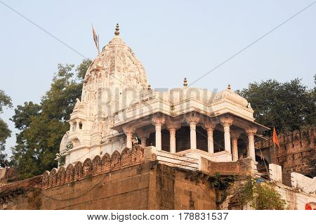 Maheshwar, India - 3 February 2015: Temple palace of Maheshwar on India