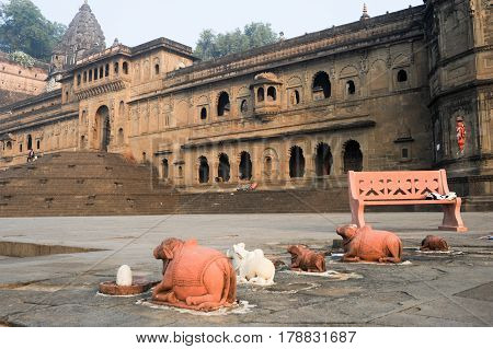 People Walking In Front Of Maheshwar Palace On India