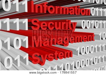 Information security management system in the form of binary code, 3D illustration