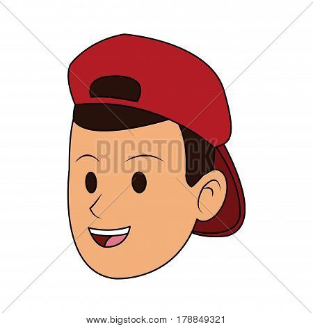 face of happy young man with backwards hat icon image vector illustration design