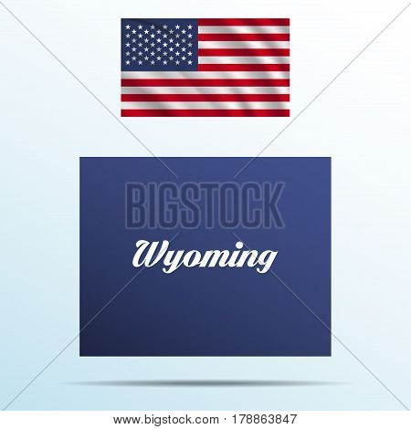 Wyoming state with shadow with USA waving flag