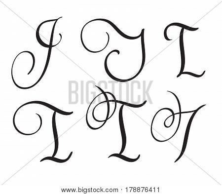 set of art calligraphy letter I with flourish of vintage decorative whorls. Vector illustration EPS10.