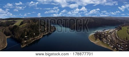 aerial view saalburg thuringia germany saale river town panorama