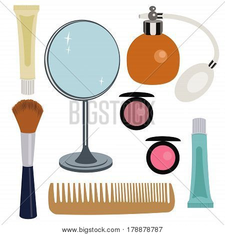 set of interesting women's cosmetics and accessories