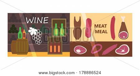 Flat design showcase restaurant shop facade icon store modern awning architecture window exterior and market front urban business house vector illustration. Supermarket kiosk real estate.