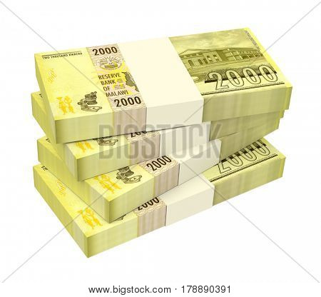 Malawi kwacha bills isolated on white background. 3D illustration.