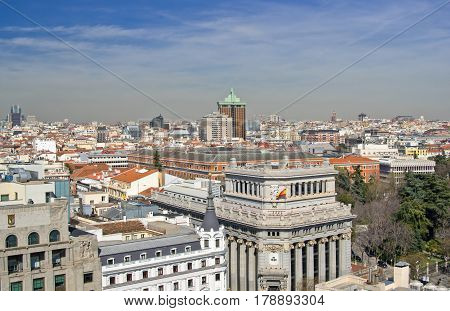 Aerial view of Madrid on sunny day