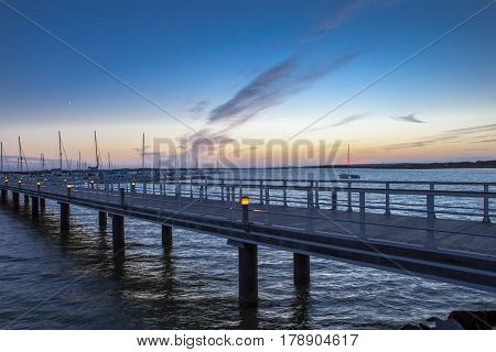 El Rompido marina footbridge at sunset Cartaya Huelva Spain