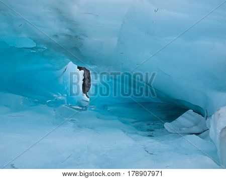 Detail Of Blue Ice Hole On A Glacier