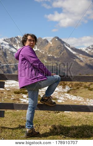woman hiker in the French Pyrenees in spring col du Soulor