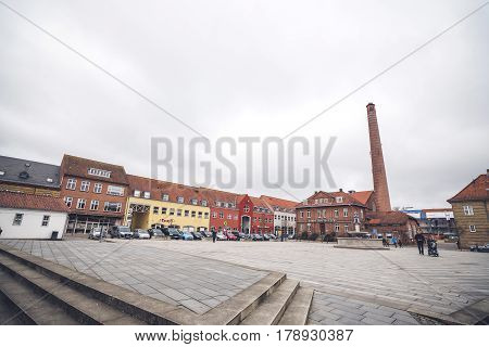 Downtown Square In Haderslev City In Denmark