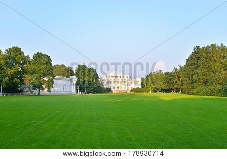Yelagin Park with palace in St. Petersburg at sunny summer day Russia.
