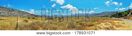 Panorama of the Lasithi Plateau on Crete island in Greece