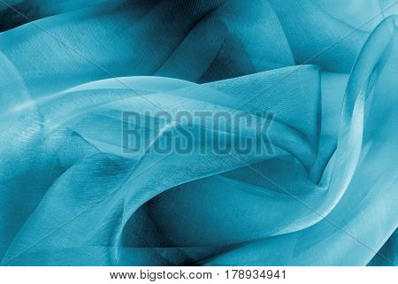 close up of the organza fabric in blue color