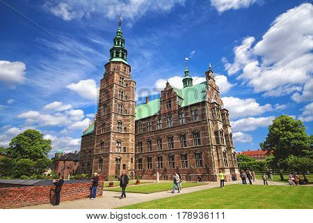 COPENHAGEN DENMARK - JUNE 15: Rosenborg Castle is castle situated at centre of Copenhagen Denmark in 2012