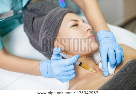 procedure Plasmolifting injection. plasma injection into the skin of the patient
