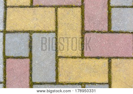 Texture of road surface made of multicolor pave stones