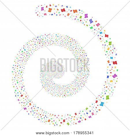 Script Roll festive concentric spiral. Vector bright multicolored random symbols.