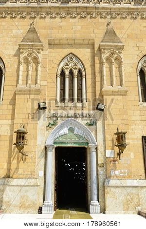 CAIRO, EGYPT - SEPTEMBER 14 2016:  Al-Hussein Mosque on September 14, 2016 in Cairo, Egypt. The Mosque built in 1154 and one of the holiest buildings in the Capital City.