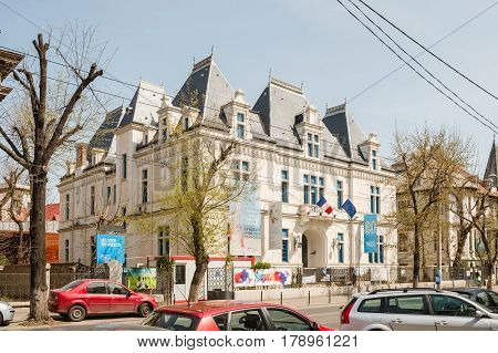 BUCHAREST ROMANIA - APR 1 2016: Institut Francais building in central Bucharest. he Institut Francais is a French public industrial and commercial organization (EPIC)