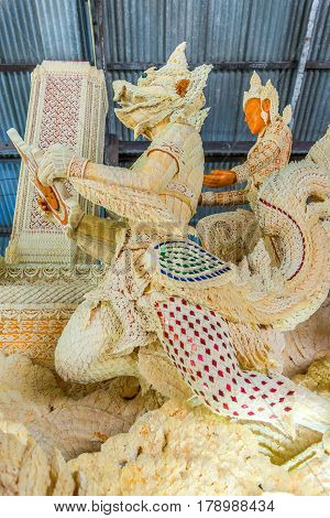 Thai literature goddess made from wax for marhing in candle festival in Ubonratchthani Thailand