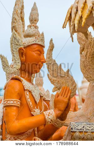 Thai literature goddess made from wax for marhing in candle festival in Ubonratchthani Thailand