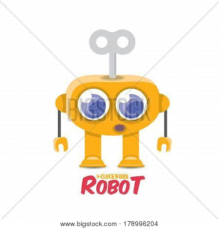 vector cartoon cute flat robot icon isolated on white. orange funny robot logo design template
