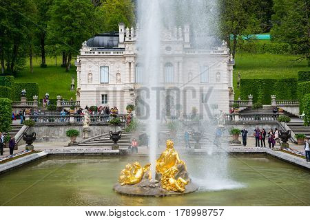 Linderhof Palace. Fountain Group Flora And Puttos On The Foreground.