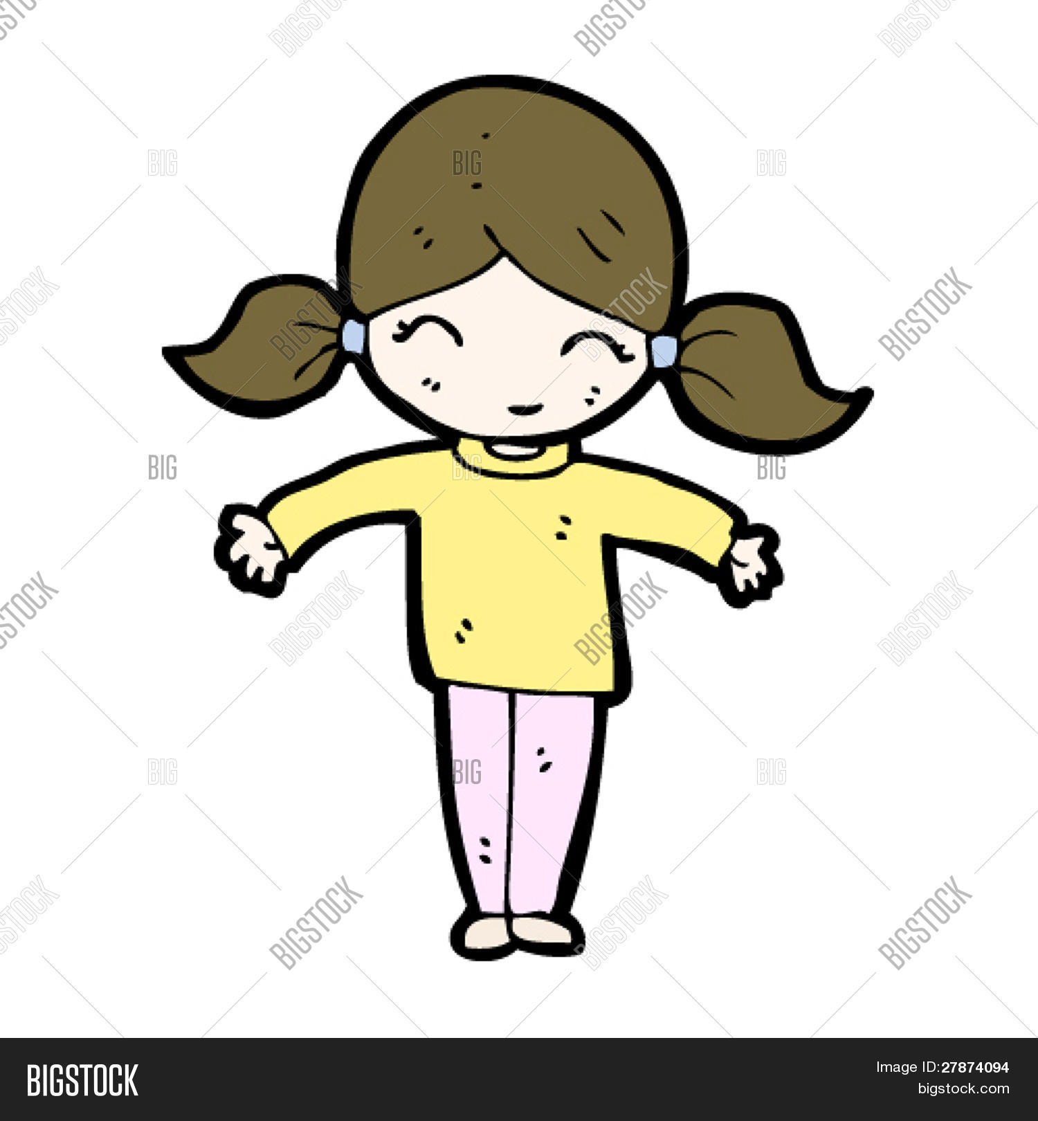 Happy Girl Pigtails Vector &amp; Photo (Free Trial) | Bigstock
