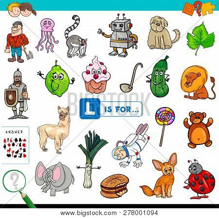 Cartoon Illustration Of Finding Picture Starting With Letter L Educational Game Workbook For Childre