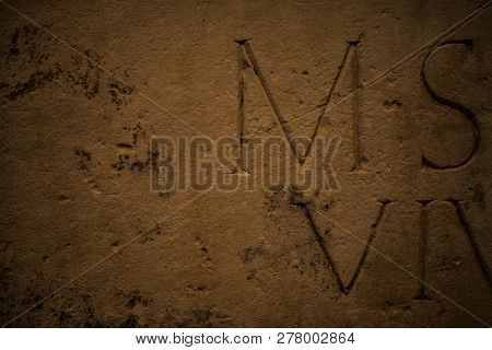 Historical Antique Age Epigraph On Marble Tablet Stone