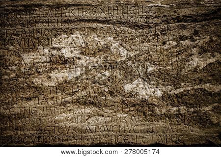Historical Antique Age Epigraph On Marble Tablet Stone