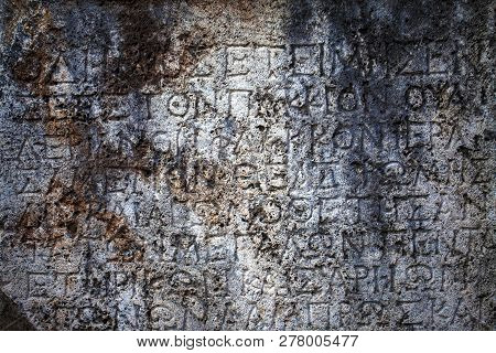 Historical Antique Age Epigraph On Marble Tablet Stone