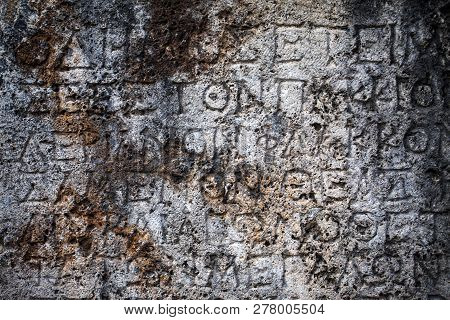 Historical Antique Age Epigraph On Marble Tablet Stone