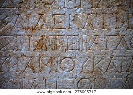 Historical Antique Age Epigraph On Marble Tablet Stone